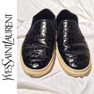 Saint Laurent Crocodile Embossed Slip On Sneaker